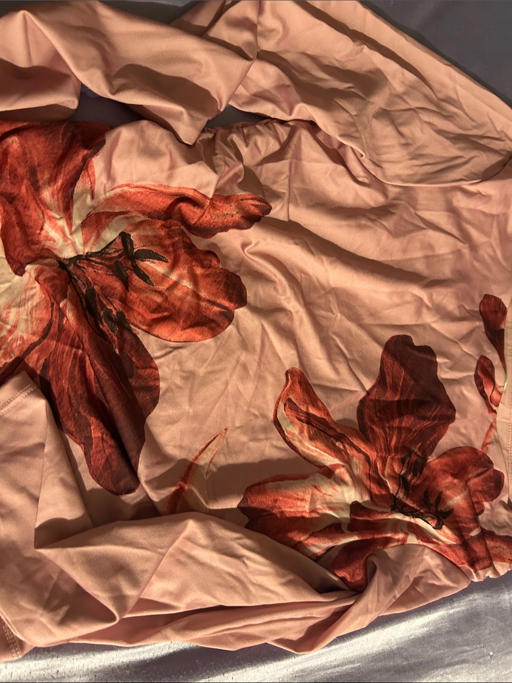 Madden Girl Peach Duvet Cover with Red Floral Print